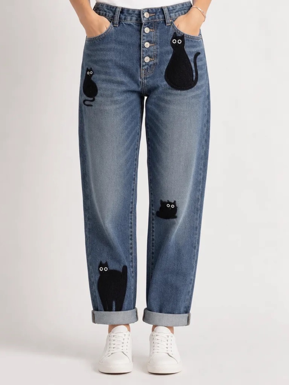 Unbranded Wide Leg Denim Jeans Cat Print 🐈‍⬛ Size XL